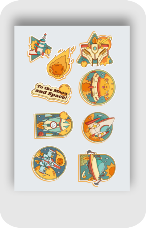 Retro Spaceship Stickers - A5 Size