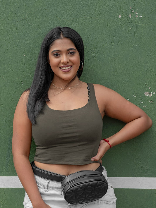 Basics Olive Green Crop Tank Top Soulla
