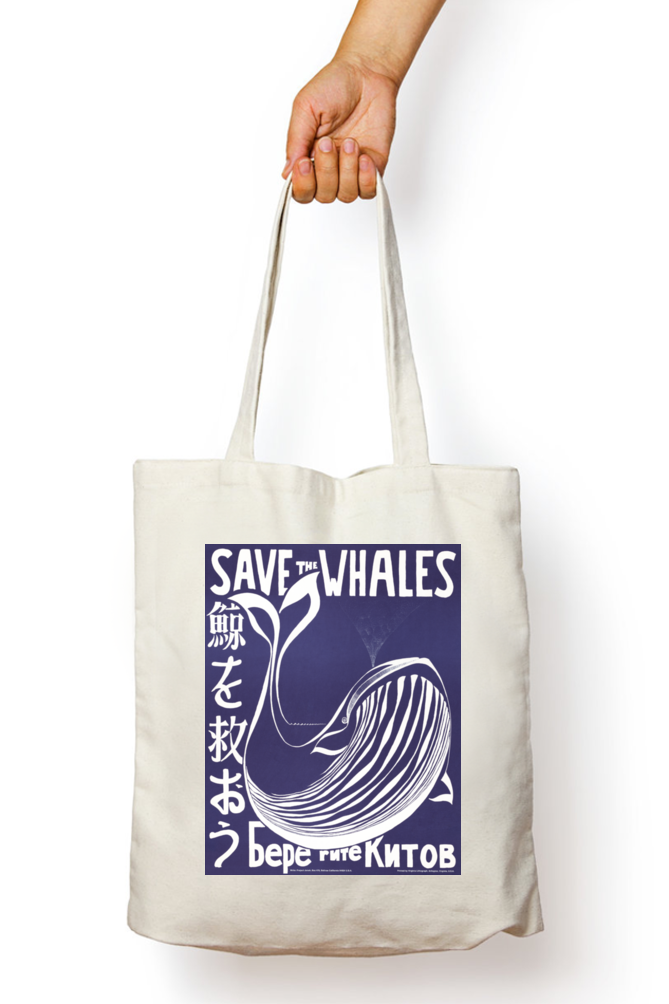 Save the Whales Vintage Zipper Tote Bag