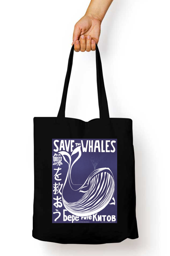 Save the Whales Vintage Zipper Tote Bag