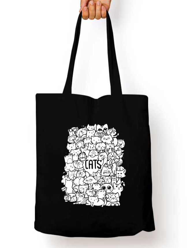 Purrfectly Doodled Zipper Tote Bag