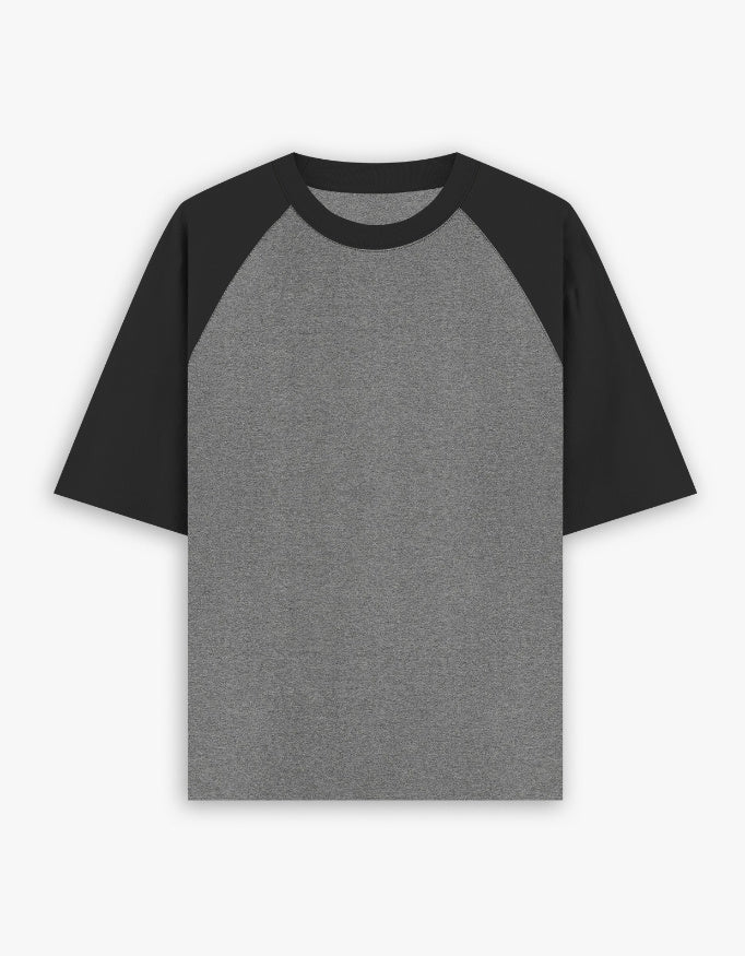 Oversized Raglan Tee: Black Charcoal Melange