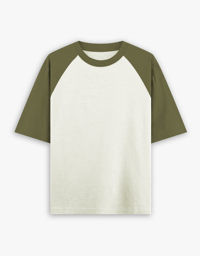Oversized Raglan Tee: Olive Green Off White