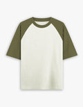 Oversized Raglan Tee: Olive Green Off White