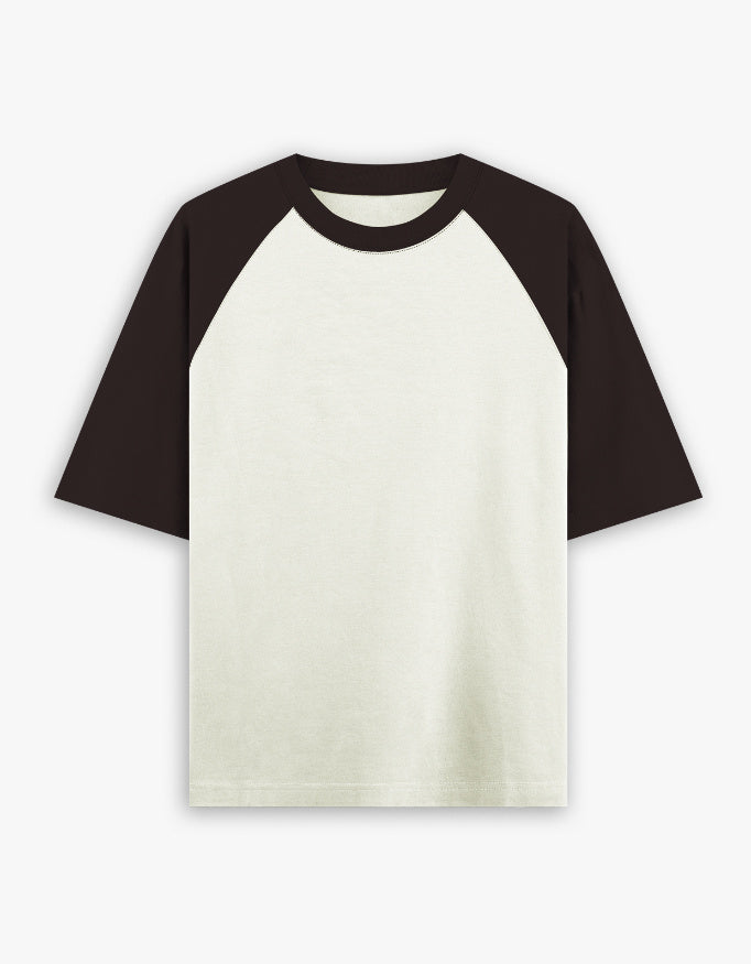 Oversized Raglan Tee: Coffee Brown Off White