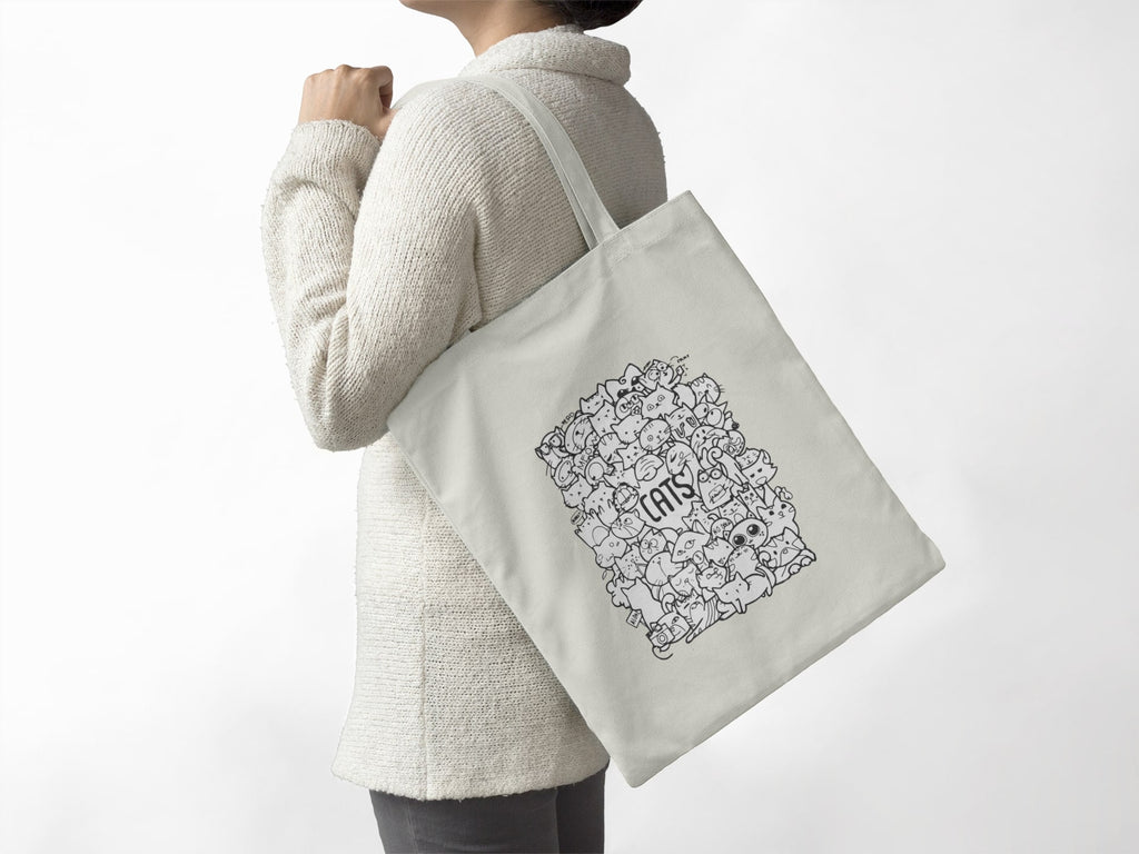 Purrfectly Doodled Zipper Tote Bag