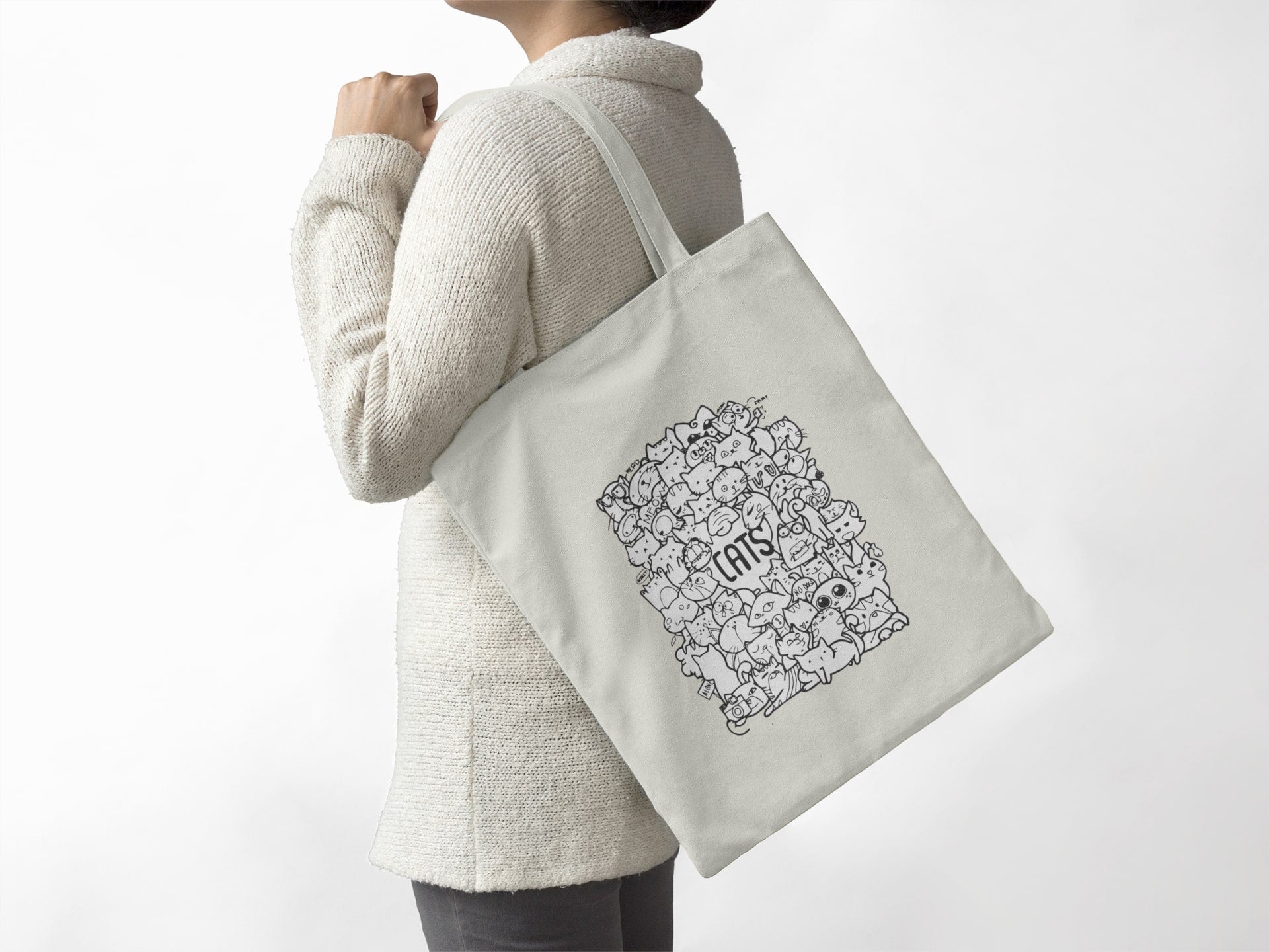 Purrfectly Doodled Zipper Tote Bag