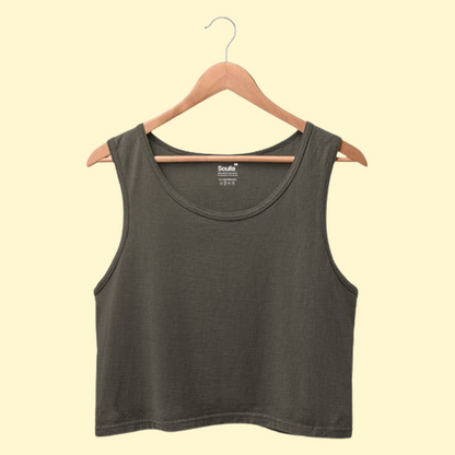 Basics Olive Green Crop Tank Top Soulla